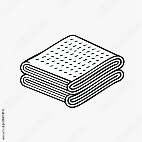 Neatly folded textile with a dotted pattern, represented in a clear line art style