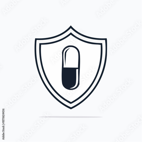 Shield with pill vector illustration, protection, medicine, pharmacy concept design