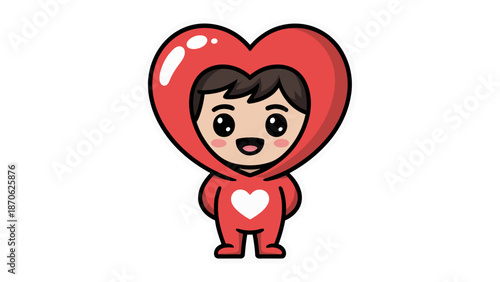 Heart-Shaped Delight: An endearing character, encased in a vibrant heart costume, radiates joy, symbolizing affection and love. 