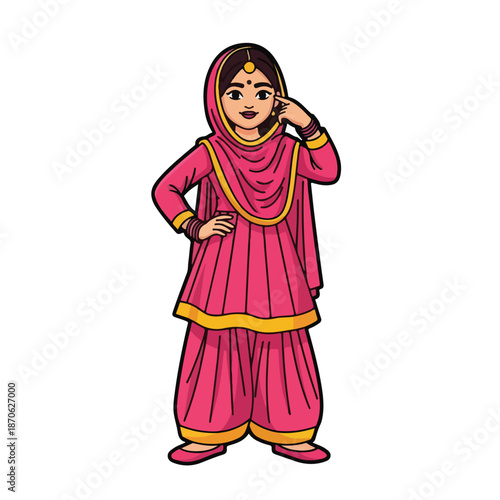 A cartoon girl in traditional Indian attire