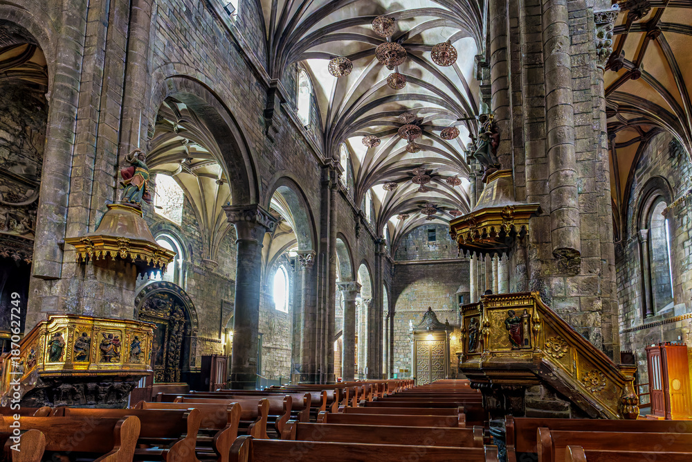 Fototapeta premium Interior of the Cathedral of Saint Peter in Jaca, Huesca province, Aragon in Spain.