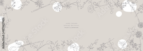 手描きの草木イラスト。植物のベクター背景イラスト。植物フレーム。Hand drawn plant illustration. Botanical vector background illustration. Plant frame.