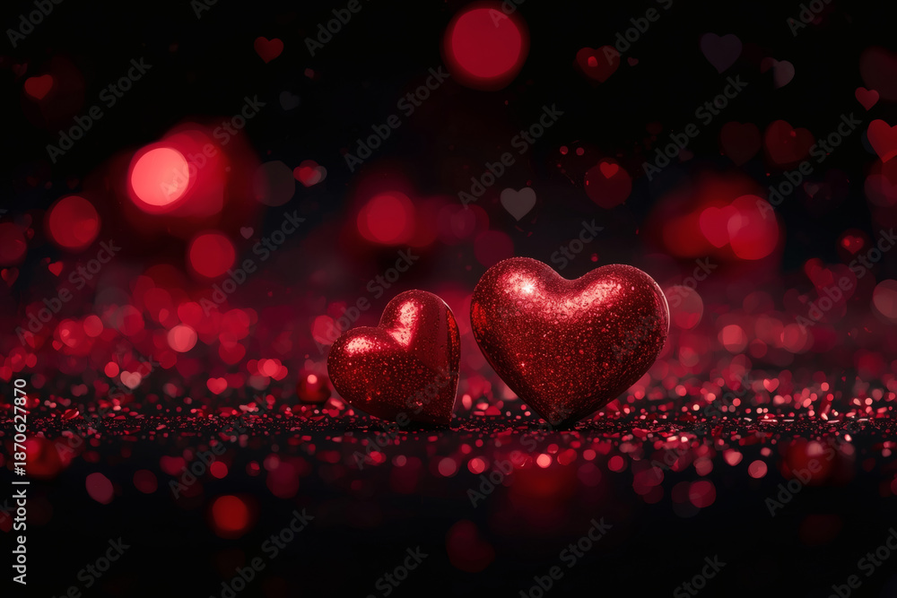Obraz premium Valentines day concept. Valentine's day background with glitter hearts. Hearts as background.