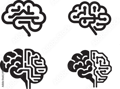 Abstract AI Brain Icon - Digital Mind, Intelligence, Technology, Innovation, Neural Network