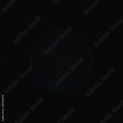 Colorful Circular Dot Pattern in Black Background, Radial Rainbow Ring Design