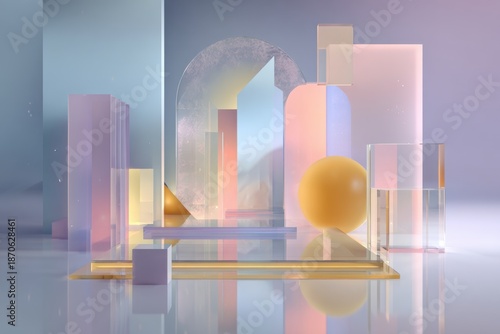 Wallpaper Mural Abstrakte geometrische Formen in Pastellfarben mit modernem 3D-Design und Textfreiraum Torontodigital.ca