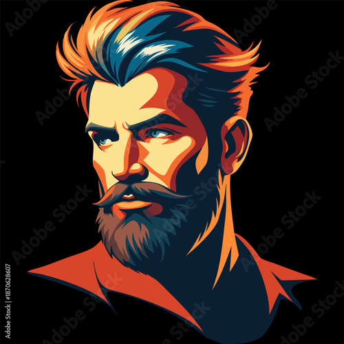 Illustrations of hipster men's hairstyles for barbershops.