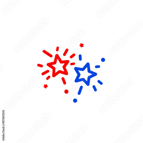 Vibrant red and blue sparkling stars line art icon for celebration, festive event, party, or award graphic design