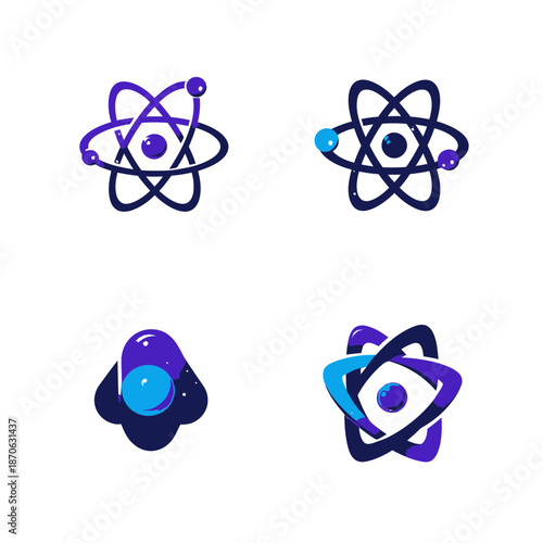 Collection of Abstract Atom Icons and Molecular Structures. Modern Science, Technology, Physics, and Chemistry Concepts
