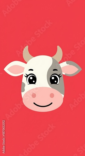 Wallpaper Mural 紅い背景の可愛い子牛イラスト Torontodigital.ca