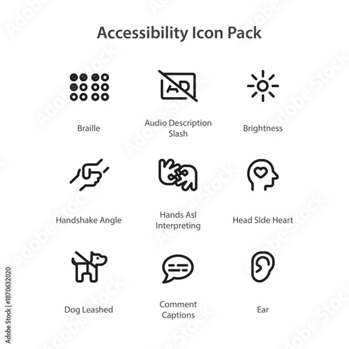 Collection of Accessibility Icons Featuring Braille and Audio Symbols.