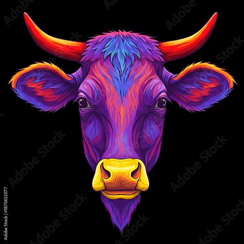 Wallpaper Mural ネオン色の牛、デジタルペイント Torontodigital.ca