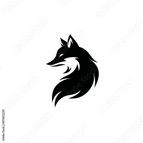 Black fox head silhouette, abstract stylized animal icon, elegant wild mammal graphic vector illustration