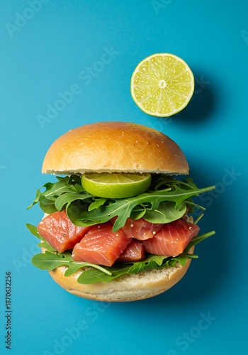 Wallpaper Mural 青の上の、爽やかサーモンバーガー Torontodigital.ca