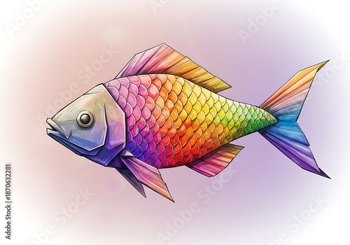 Wallpaper Mural 虹色の鱗、幾何学模様の魚 Torontodigital.ca