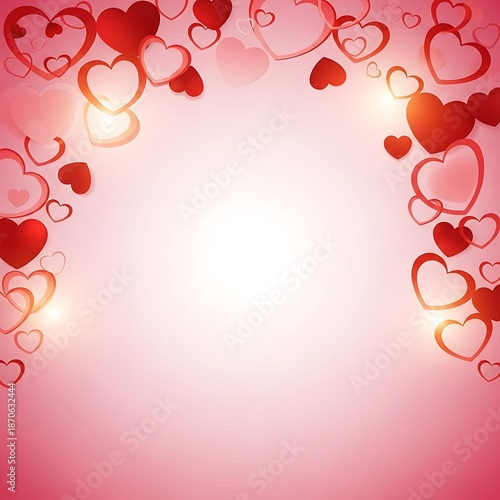 Romantic Red and Pink Hearts Arch Border on Gradient Background with Copy Space for Valentine's Day, Love, and Wedding Celebrations