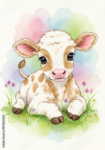 Wallpaper Mural 水彩の仔牛、春の息吹 Torontodigital.ca