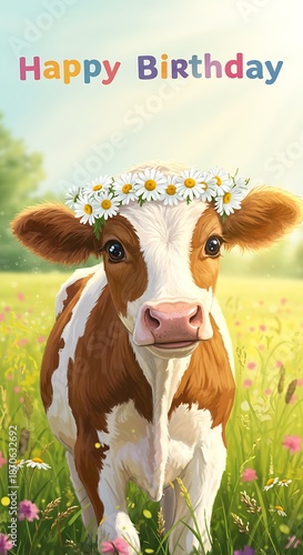 Wallpaper Mural 花冠の仔牛、春の牧草地 Torontodigital.ca