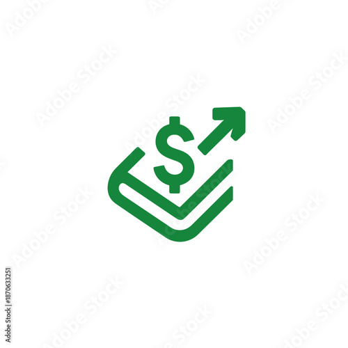 Financial growth icon with dollar sign, rising arrow, and stacked books representing investment, education, or increasing savings.