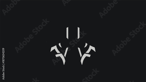 Abstract silhouette figure with unique geometric shapes and design on dark background.