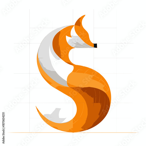 Stylish fox illustration forming a letter S, modern animal emblem or logo design concept, creative wildlife graphic art