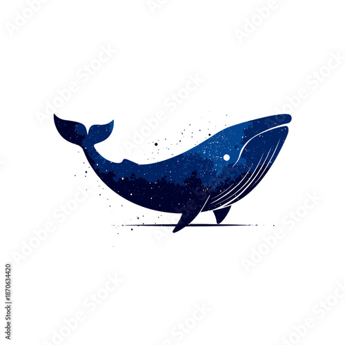 Cosmic Blue Whale Illustration in Watercolor Style. Celestial Marine Animal Design with Starry Galaxy Texture, Ocean Creature Graphic.