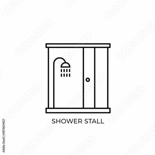 Simple line icon illustration of a modern shower stall in a bathroom setting