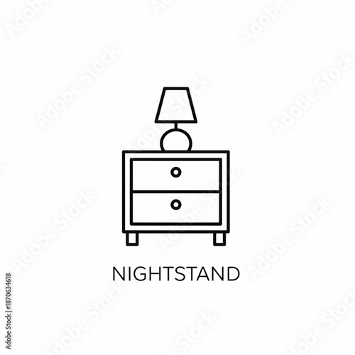 Simple line icon of a nightstand with a lamp on top in a minimalist bedroom setting