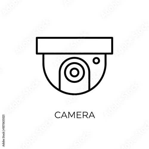 Simple line icon of a security camera installed on a wall viewed from directly in front