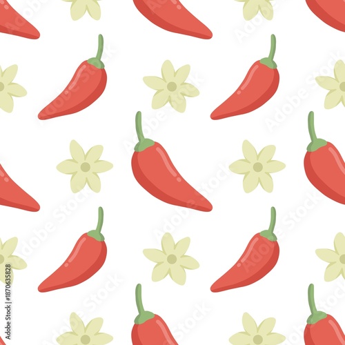 Wallpaper Mural Cute Red Chili Pepper Seamless Pattern with Floral Elements  Torontodigital.ca