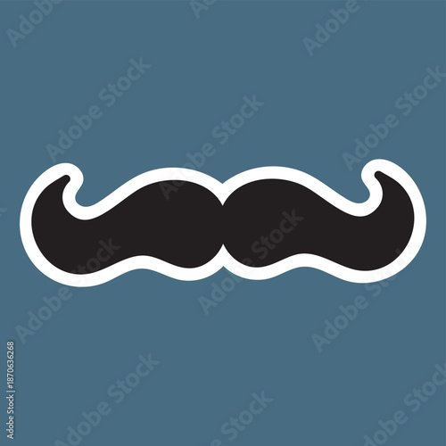 A stylized illustration of a black mustache on a blue background