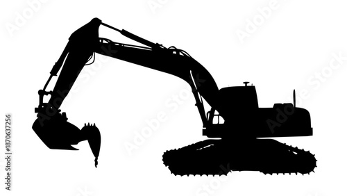 Heavy Excavator Silhouette Working on Construction Site Dirt Pile