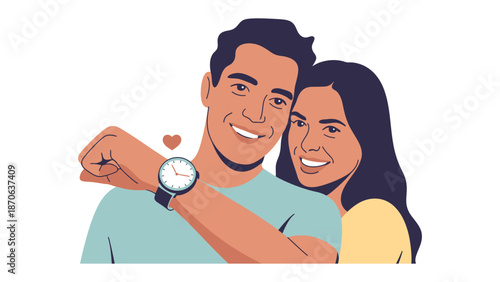 Timeless Bond: A tender moment frozen in time, depicting a couple's intimate embrace, where the gentleman's wristwatch subtly symbolizes the value of shared moments and enduring love. 