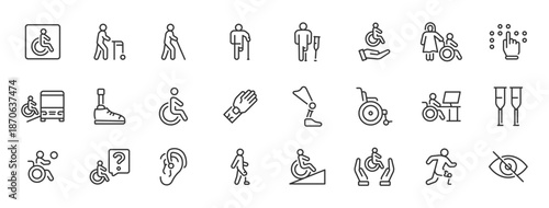 Collection of Line Icons for Accessibility and Disability Symbols.