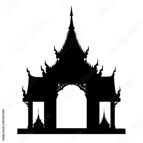 Ornate Thai Temple Gate Silhouette Traditional Southeast Asian Architecture
