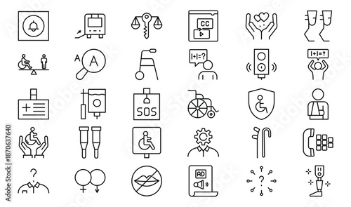 Collection of Medical Healthcare and Accessibility Line Icons.