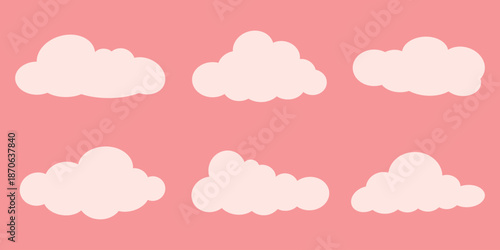 Clouds on soft pink background, simple illustration collection for nursery design, baby decor and dreamy themes, minimal flat style clouds pattern creating calm and gentle mood
