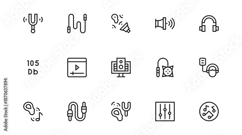Collection of Minimalist Line Icons for Audio and Sound Equipment.