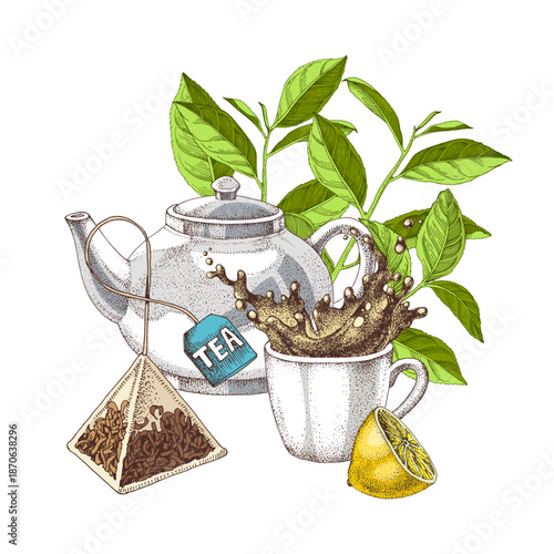 Tea time hand drawn vector illustration