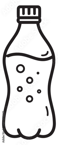 Line art illustration of a soda bottle depicting a fizzy drink with bubbles for refreshment or beverage concepts