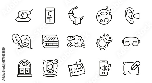 Collection of Sleep and Bedtime Line Icons.