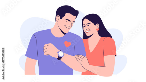 Illustration of Young Couple : Illustration of a couple's special moment, two person in the scene, expressing love.