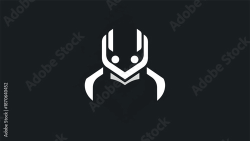 Abstract white robot design on a dark background, simple and modern.