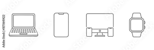 Device icons set. Electronic devices, technology, computers, mobile phones. Vector illustration on transparent background
