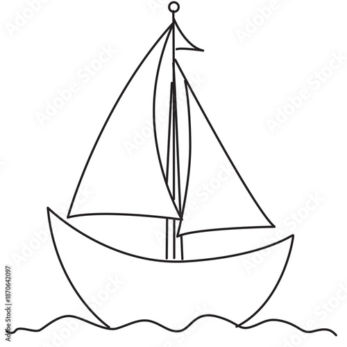 Sailboat line art with tall mast perfect for ocean themes, nursery prints, and imaginative children’s digital content.