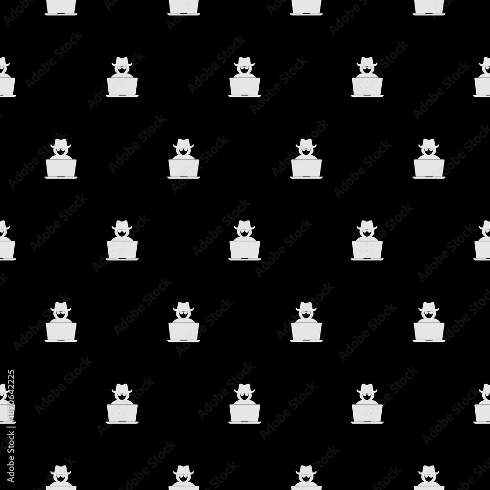 Fototapeta premium Computer hacker with laptop pattern seamless isolated on black background