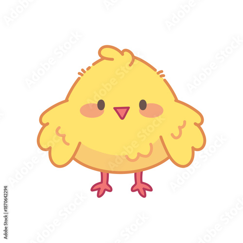 Cute chick with pink cheeks and tiny wings. Kawaii bird illustration with hand drawn outline. Cheerful spring doodle