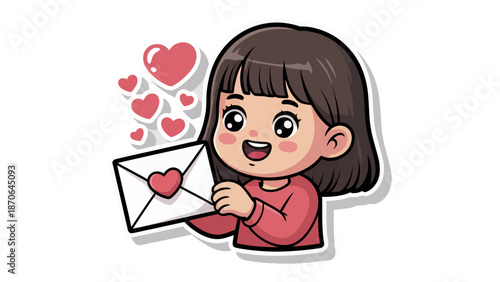 Love Letter's Adoration: a charming young lady, filled with love and affection, holds a letter adorned with hearts, radiating joy and pure emotion. 