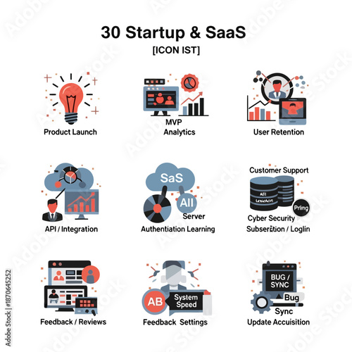 30 startup and saas icons duotone icon style