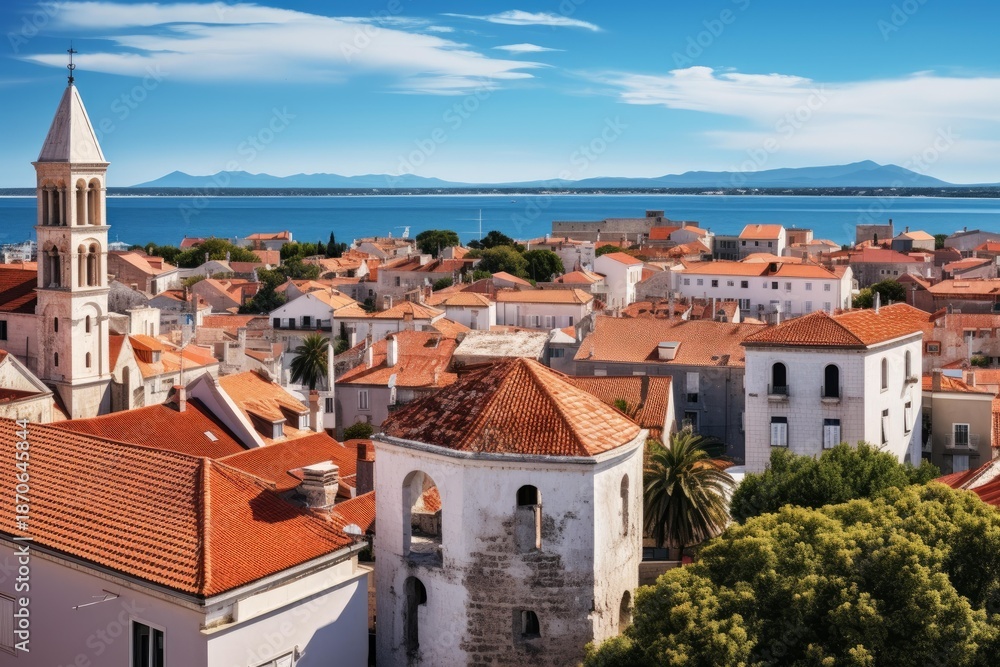 Fototapeta premium Zadar old town featuring traditional red roofs and historic buildings overlooking the adriatic sea